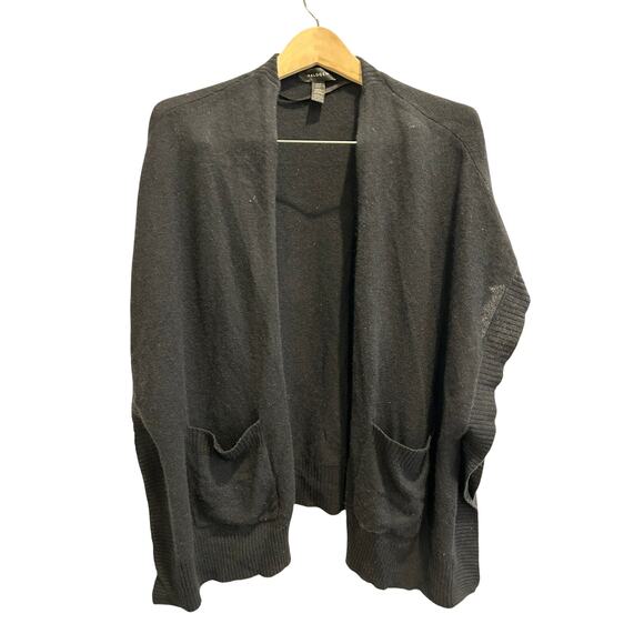 Halogen 100% Cashmere Cardigan Vest Pancho Black -One size - Picture 3 of 8